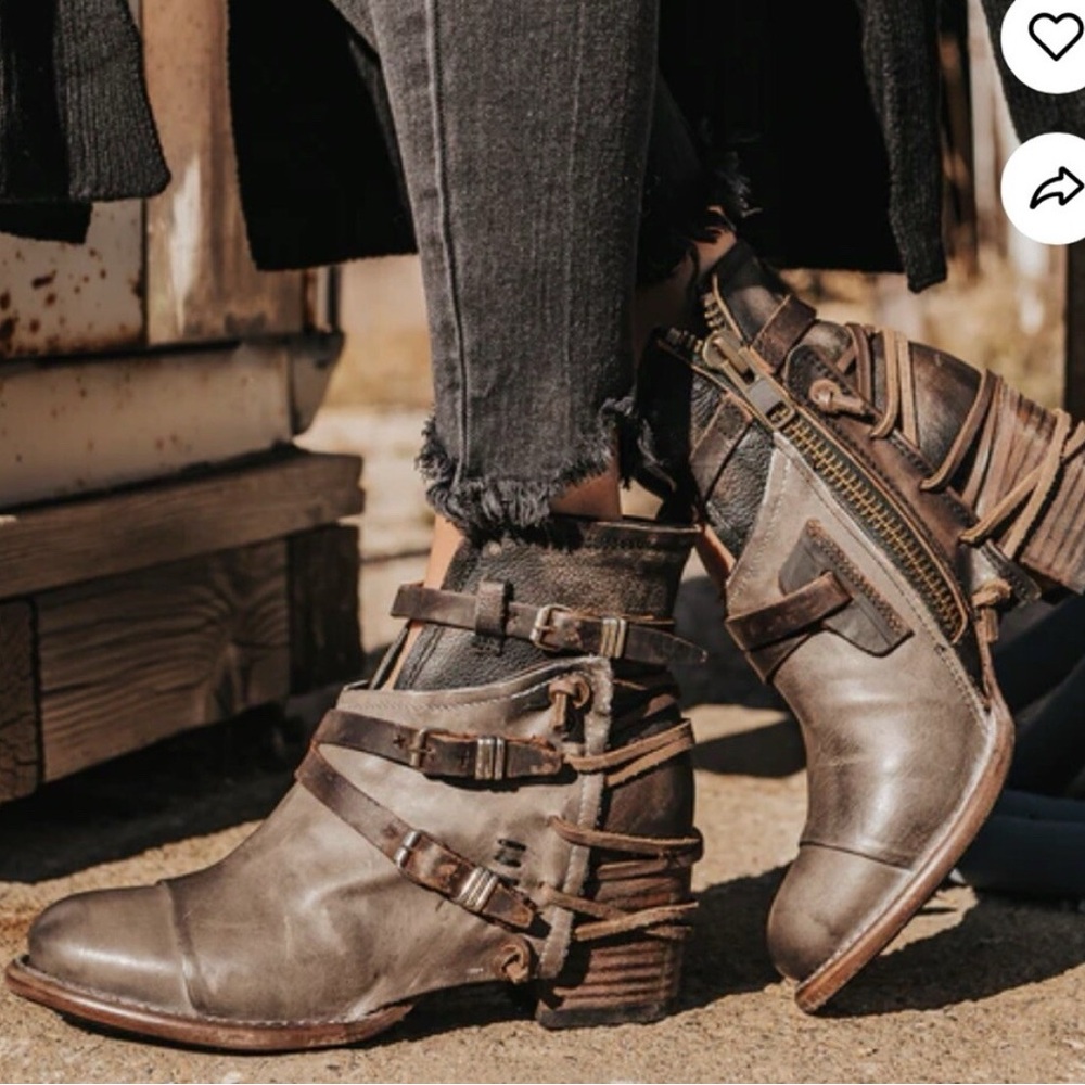 Freebird Crue Grey Multi Handmade Leather Boots Booties 8 9 Brown